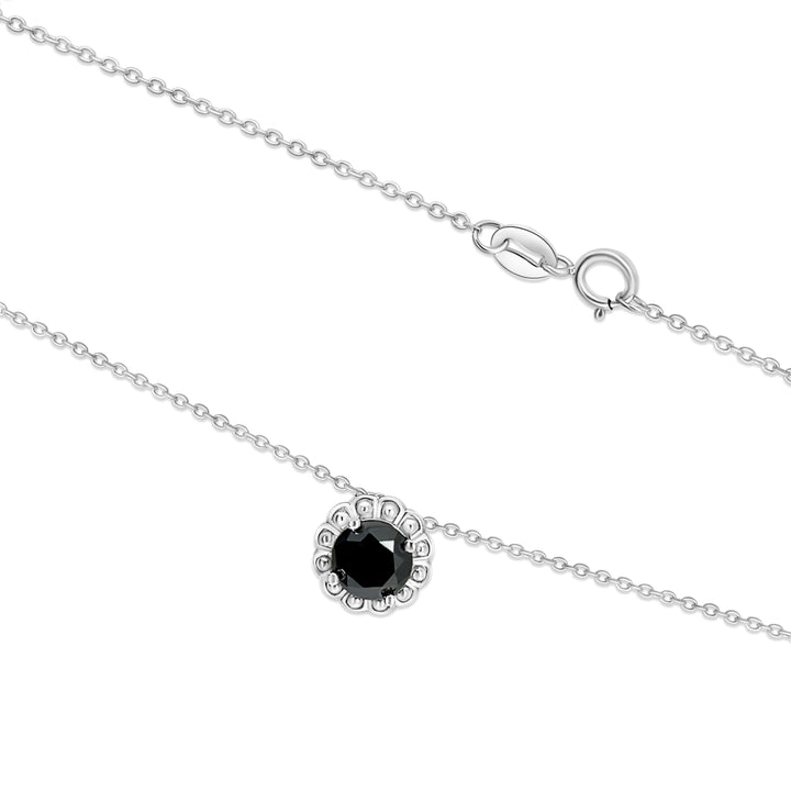 1.09 Cts Black Diamond Solitaire Pendant in 925 Sterling Silver