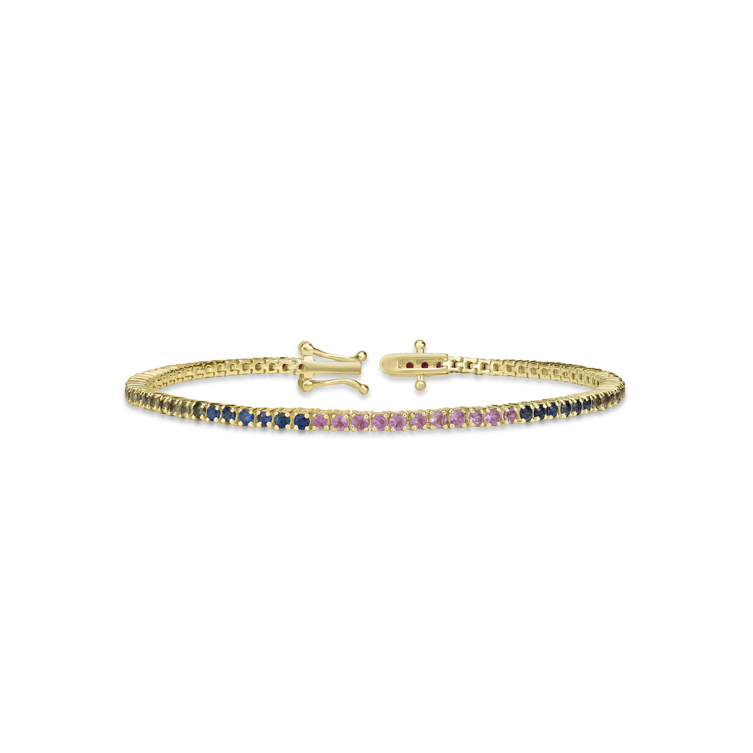 3.37 Cts Multi Sapphire Bracelet in 14K Yellow Gold