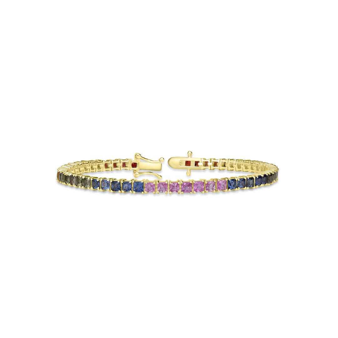 10.03 Cts Multi Sapphire Bracelet in 14K Yellow Gold