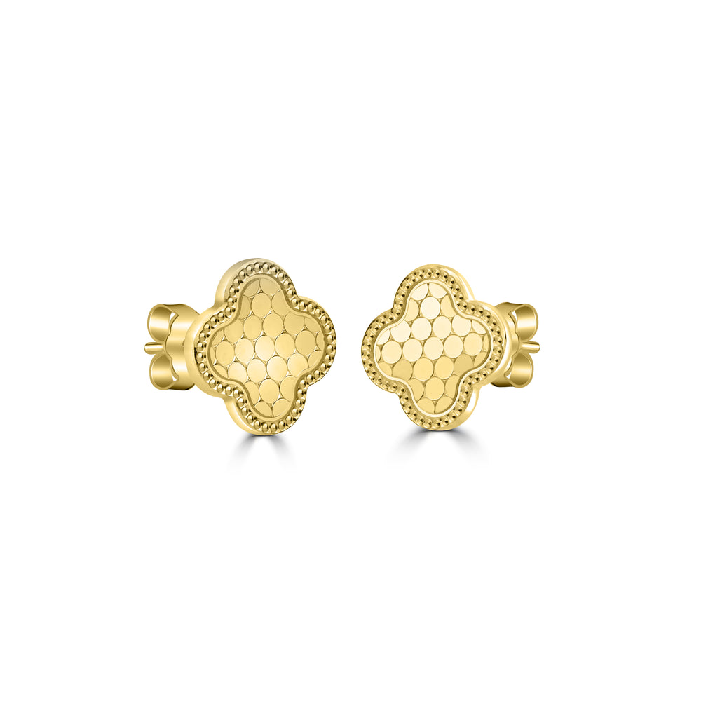 Yellow Gold Plated CLOVER Stud Earring in 925 Silver