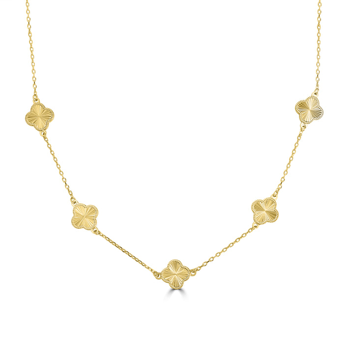 Yellow Gold Plated CLOVER Station Necklace in 925 Silver