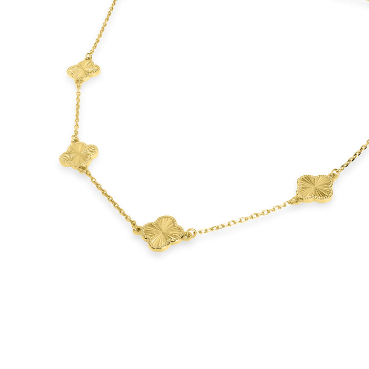 Yellow Gold Plated CLOVER Station Necklace in 925 Silver