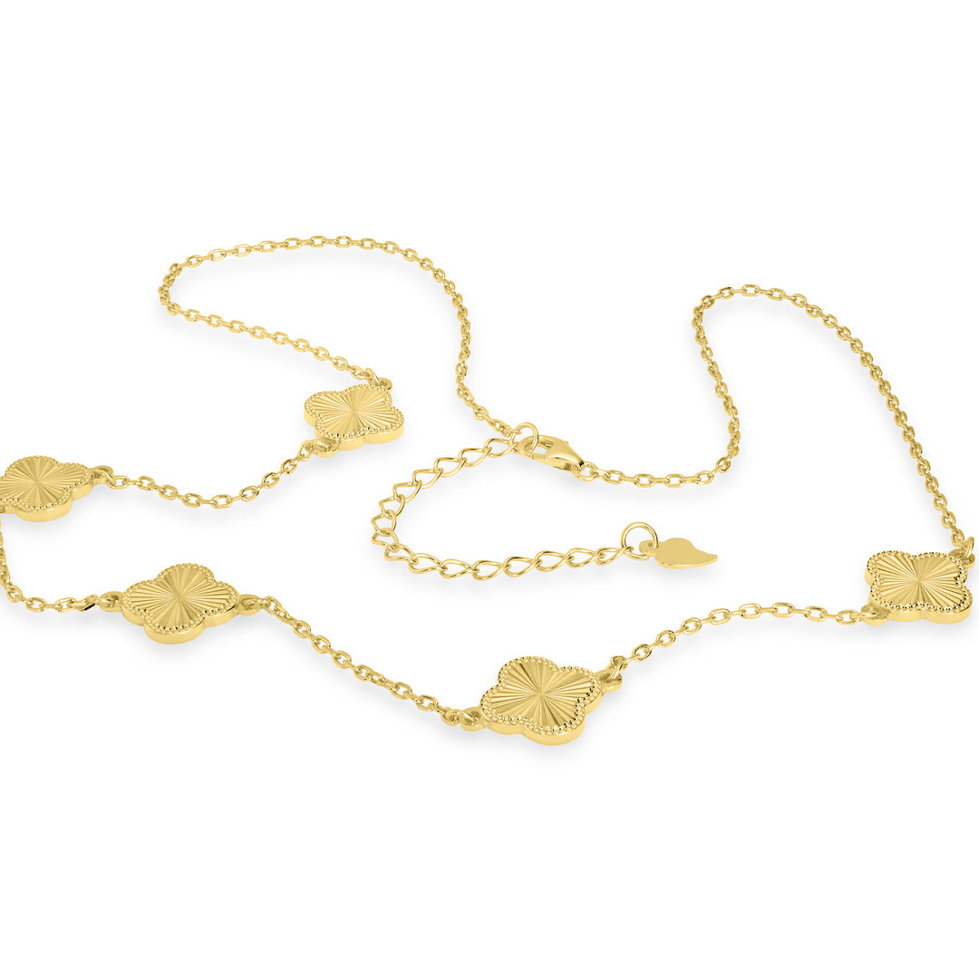 Yellow Gold Plated CLOVER Station Necklace in 925 Silver