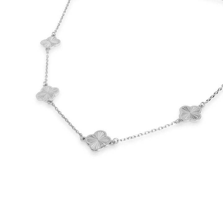 White Rhodium Plated CLOVER Station Necklace in 925 Silver