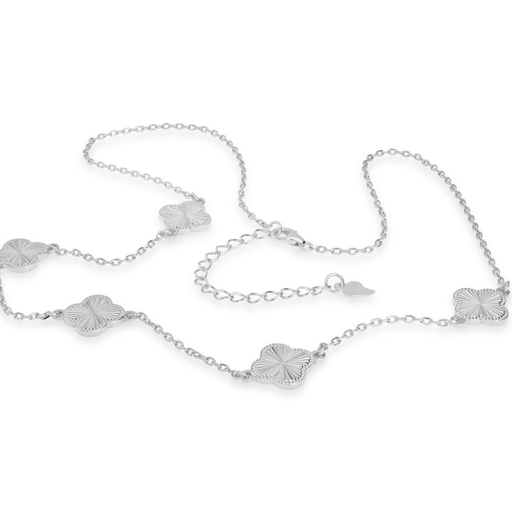 White Rhodium Plated CLOVER Station Necklace in 925 Silver