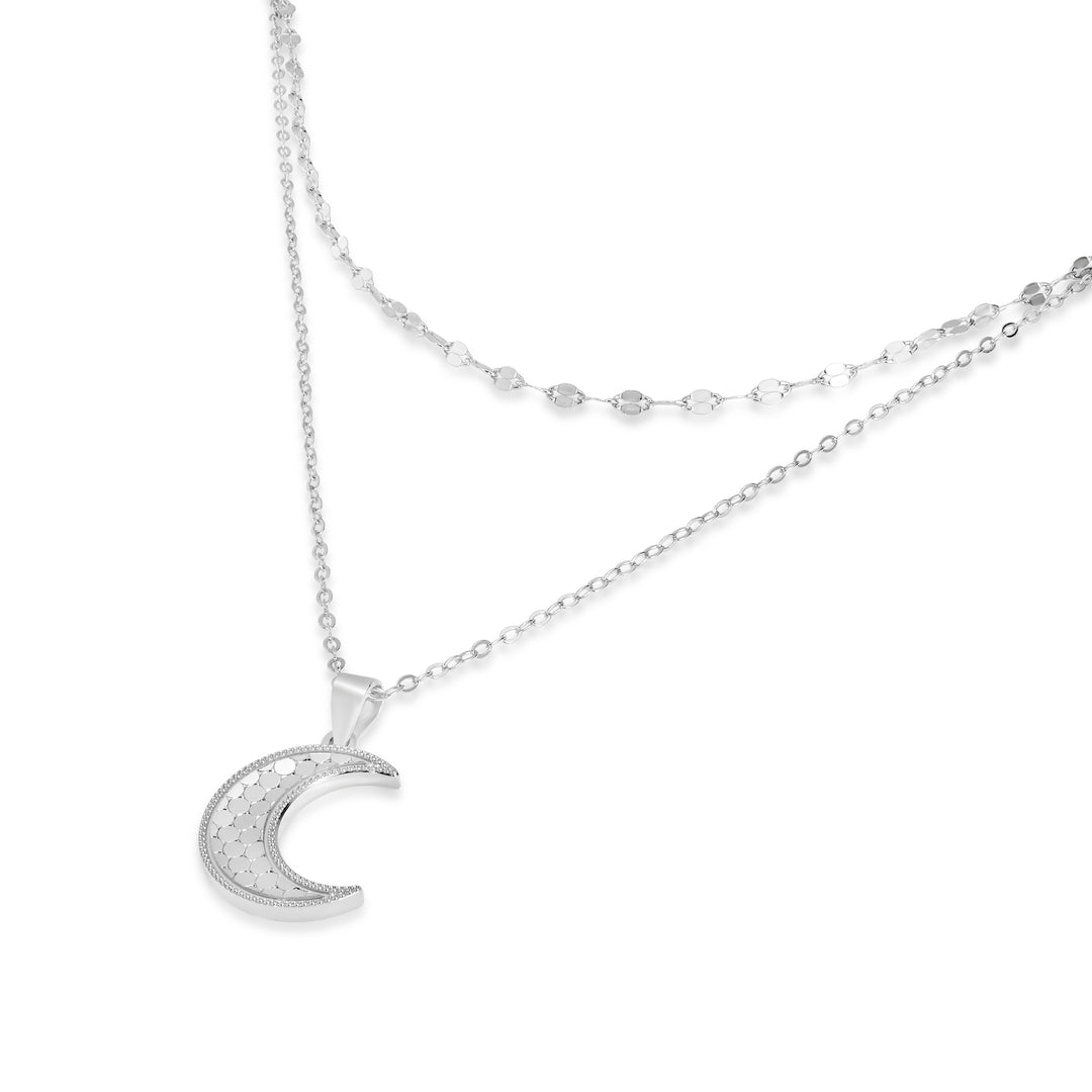 White Rhodium Plated Half Moon Necklace in 925 Silver