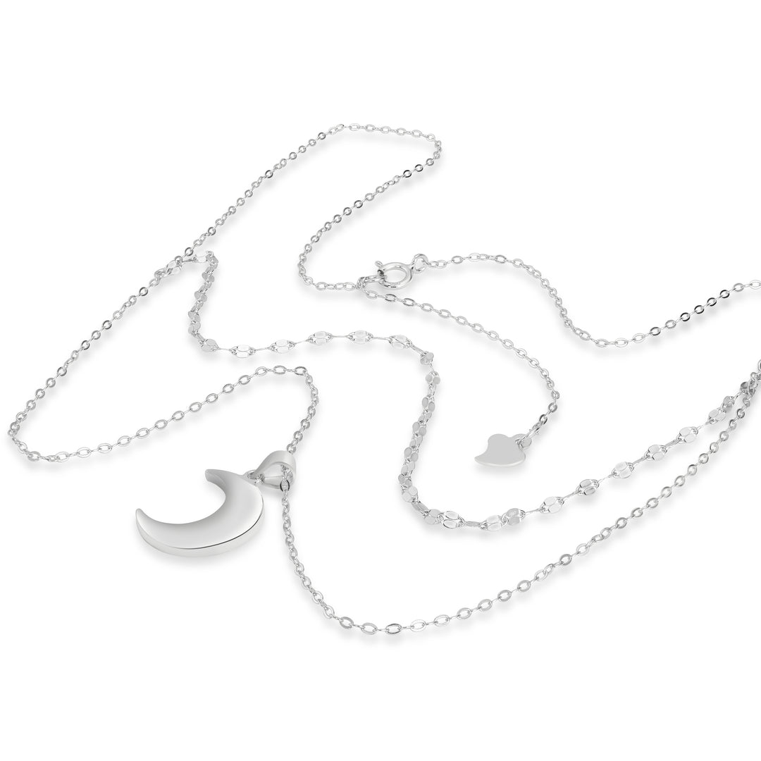 White Rhodium Plated Half Moon Necklace in 925 Silver