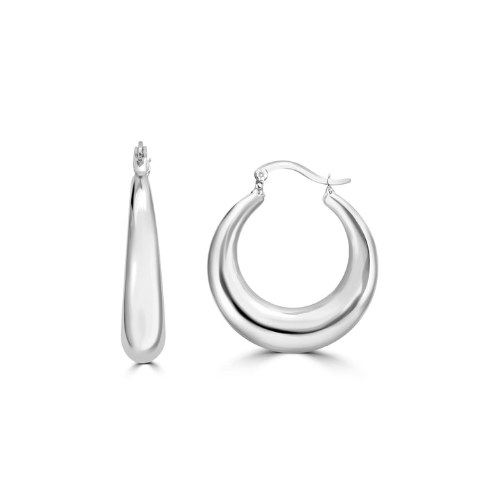 White Rhodium Plated Round Hoop Earring in 925 Silver