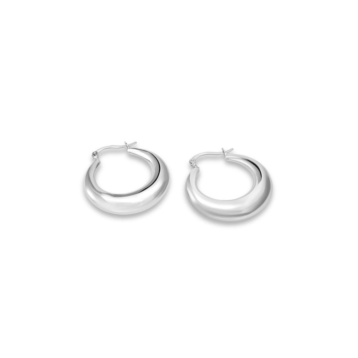 White Rhodium Plated Round Hoop Earring in 925 Silver