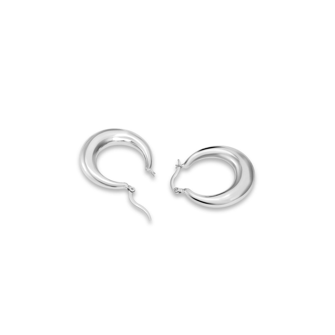 White Rhodium Plated Round Hoop Earring in 925 Silver