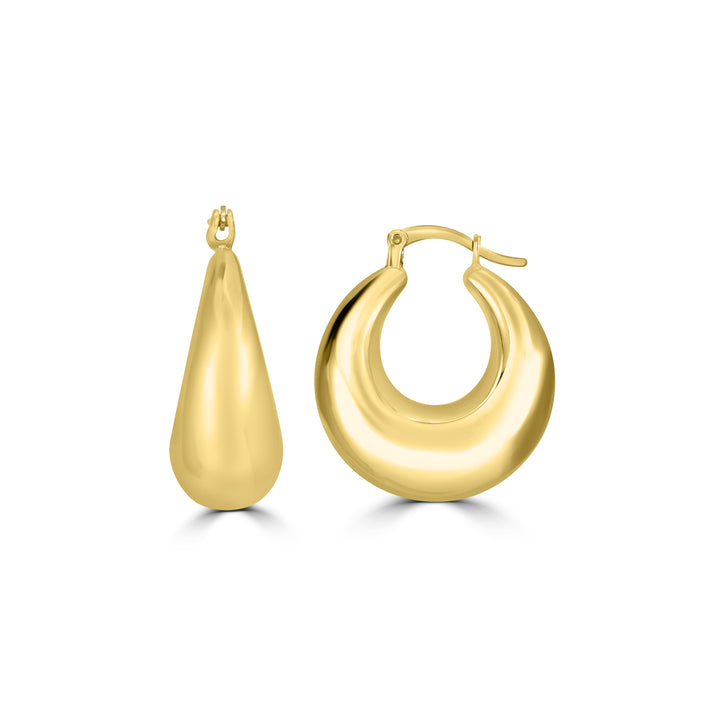 Yellow Gold Plated Dome Hoop Earring in 925 Sterling Silver