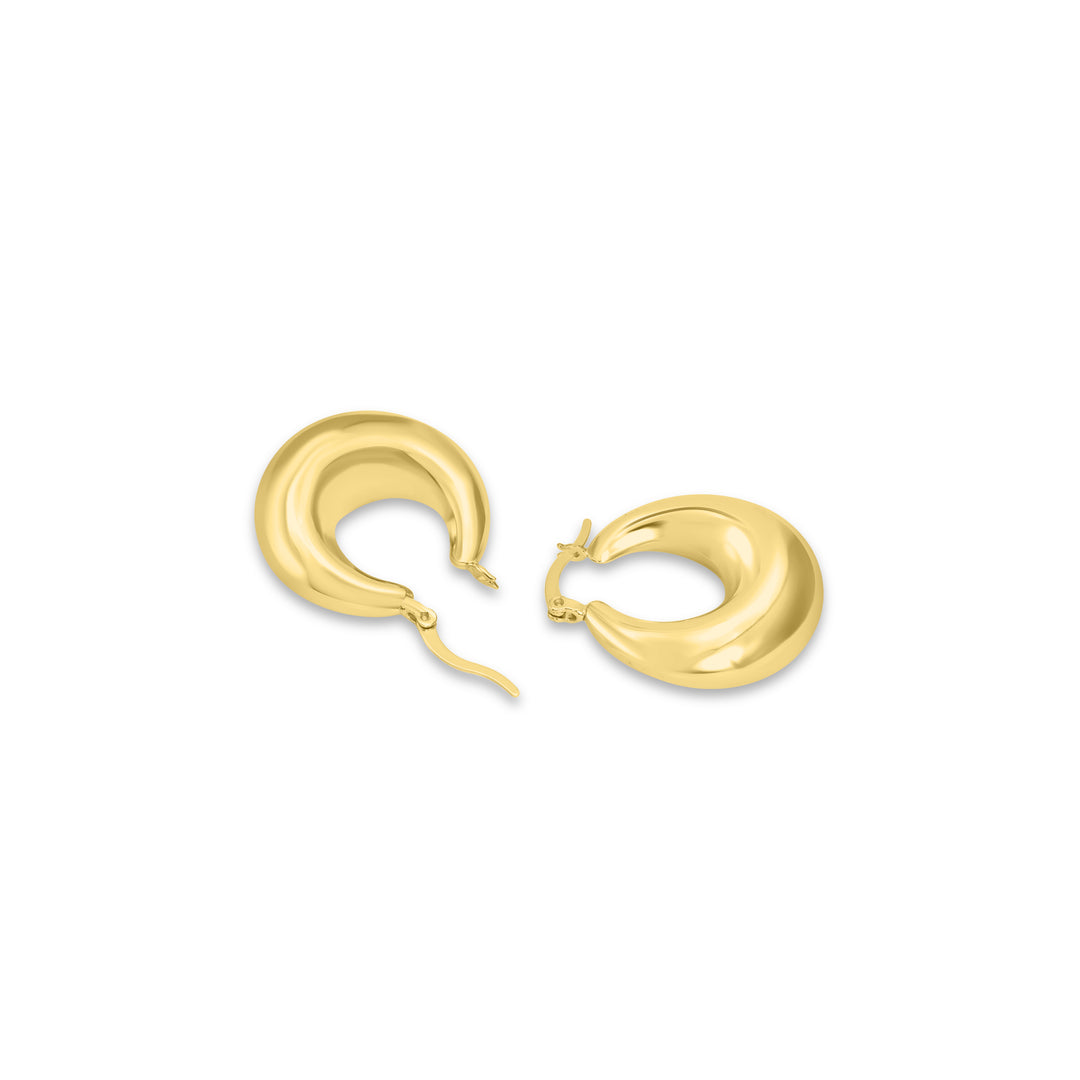 Yellow Gold Plated Dome Hoop Earring in 925 Sterling Silver