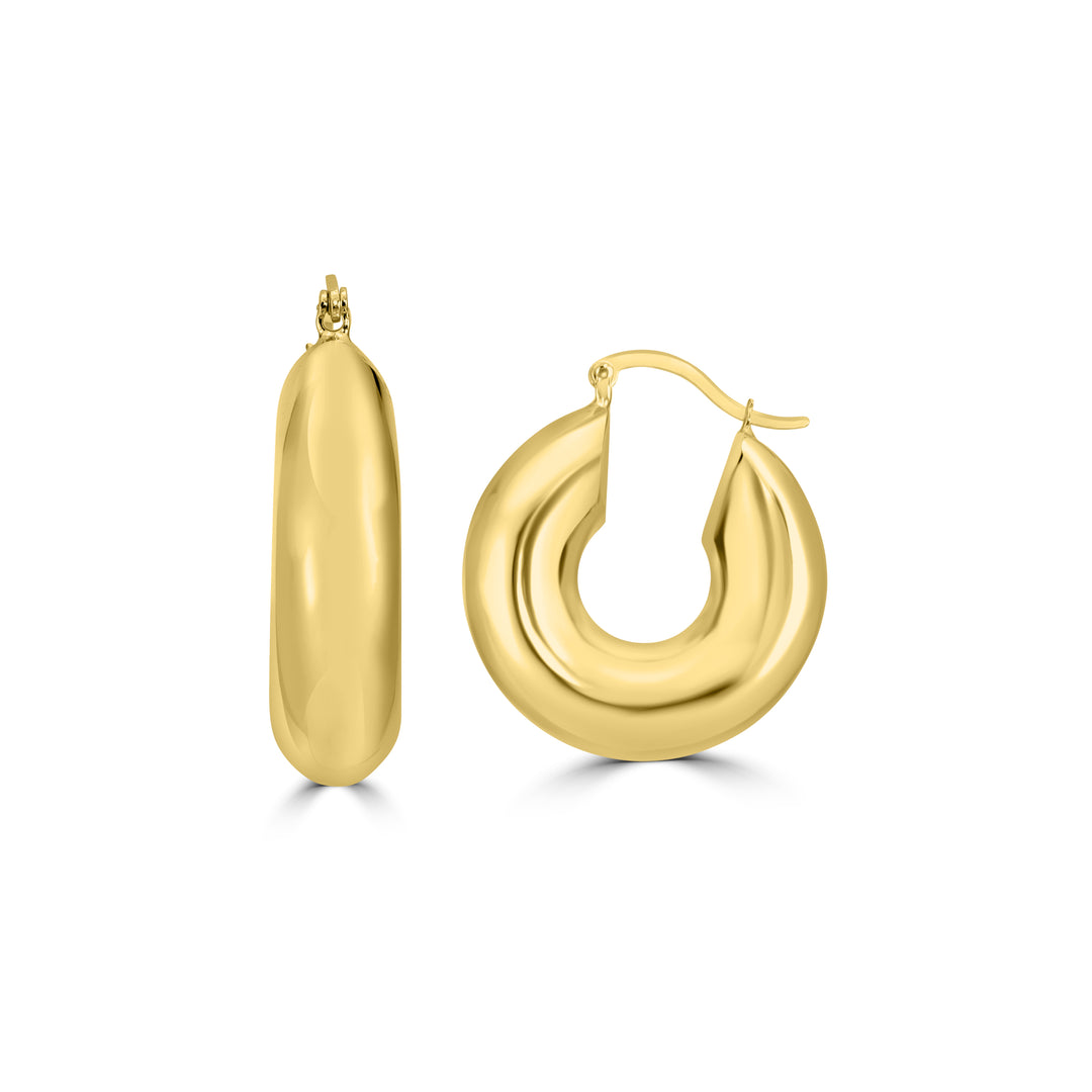 Yellow Gold Plated Tube Hoop Earring in 925 Sterling Silver