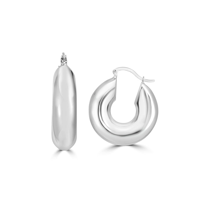 White Rhodium Plated Tube Hoop Earring in 925 Silver