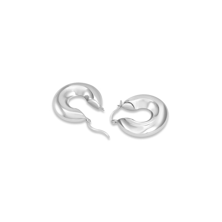 White Rhodium Plated Tube Hoop Earring in 925 Silver