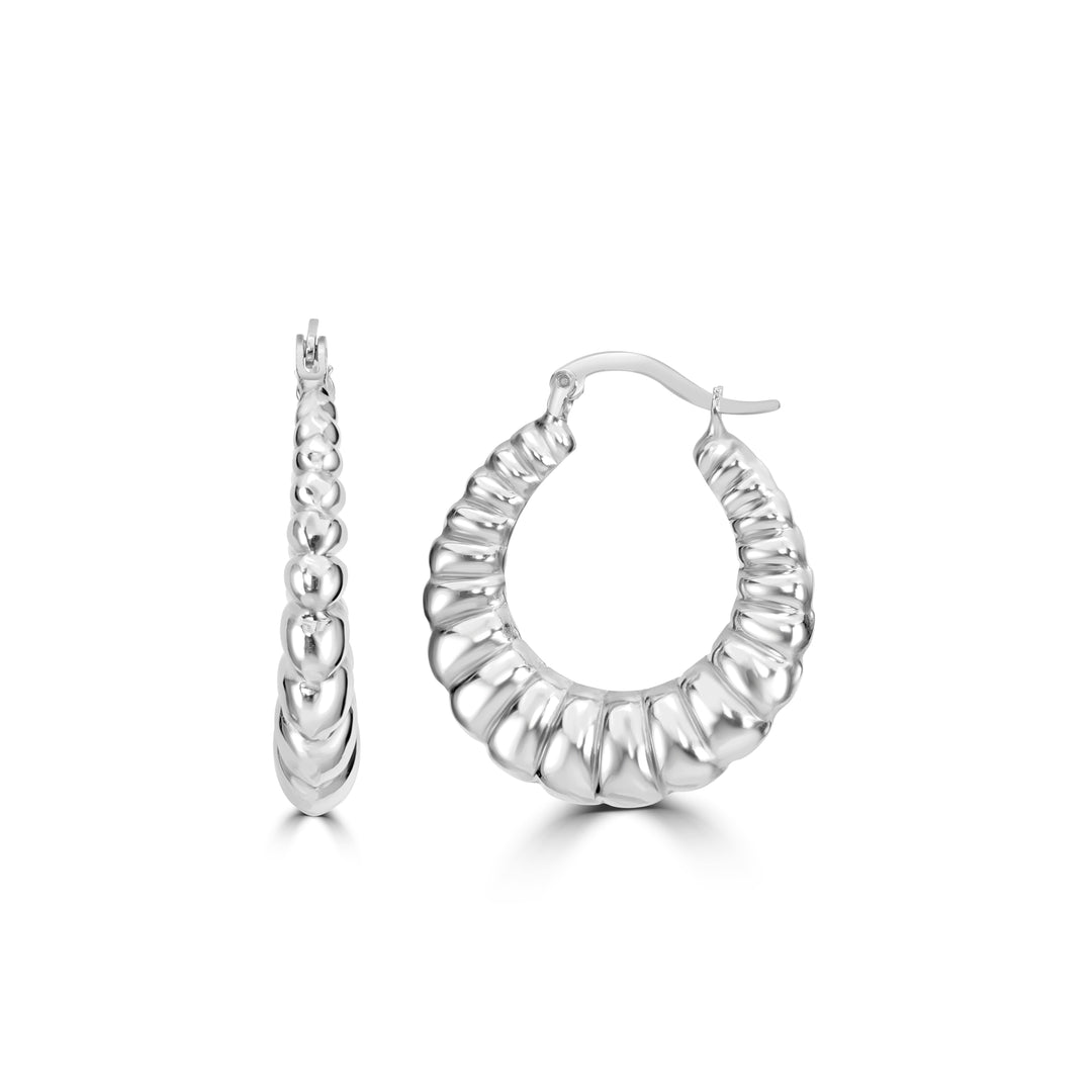 White Rhodium Plated Hoop Earring in 925 Sterling Silver