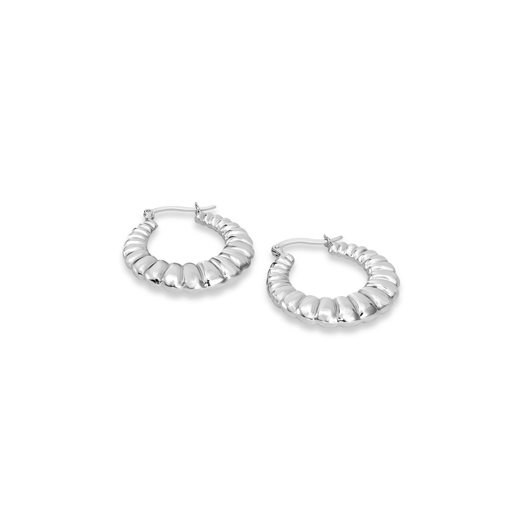 White Rhodium Plated Hoop Earring in 925 Sterling Silver