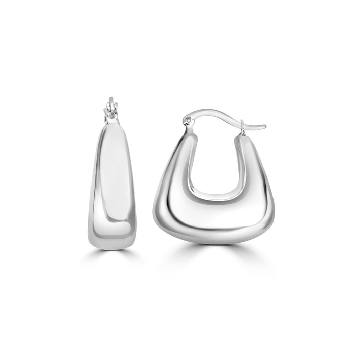 White Rhodium Plated U-Hoop Earring in 925 Sterling Silver