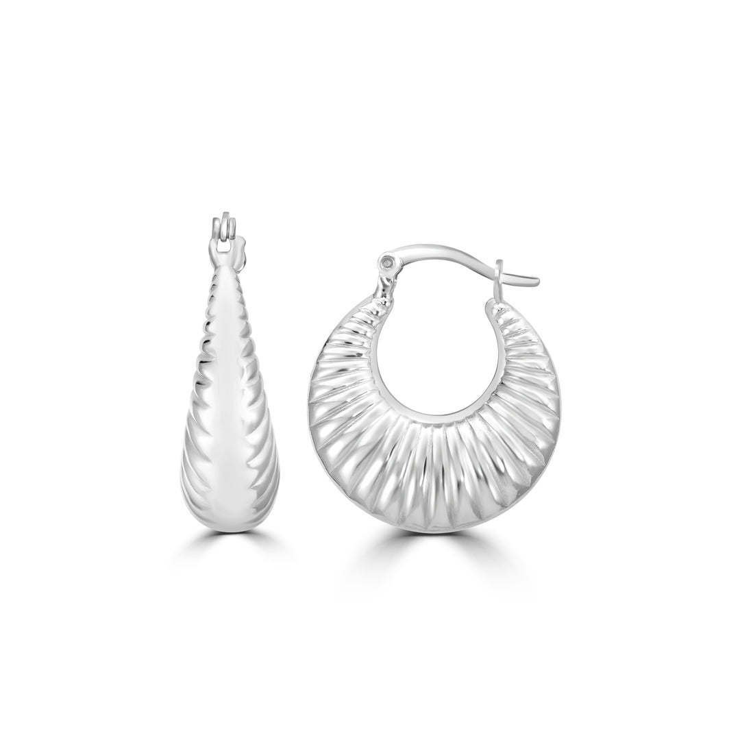 White Rhodium Plated Creole Hoop Earring in 925 Silver