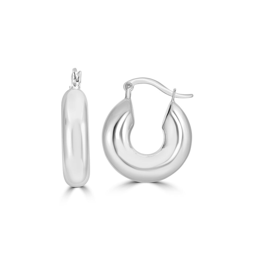 White Rhodium Plated Tube Hoop Earring in 925 Silver