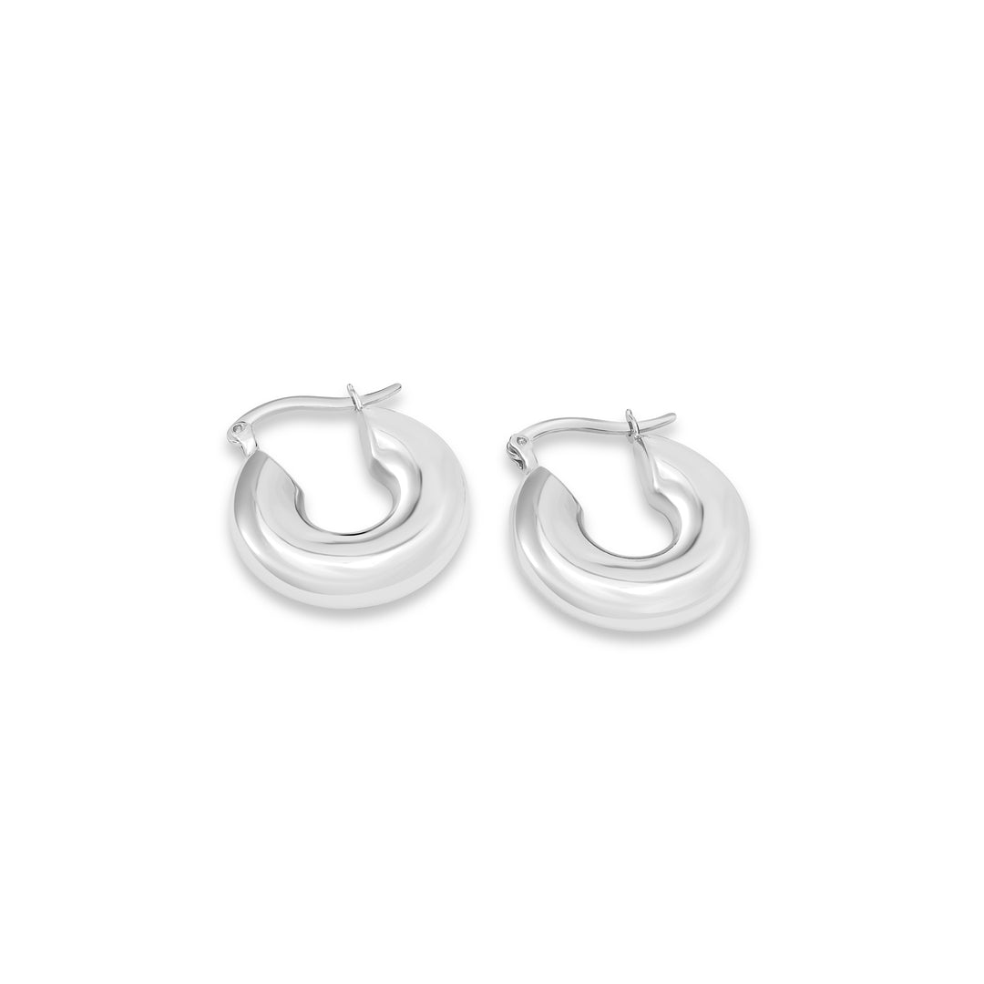 White Rhodium Plated Tube Hoop Earring in 925 Silver