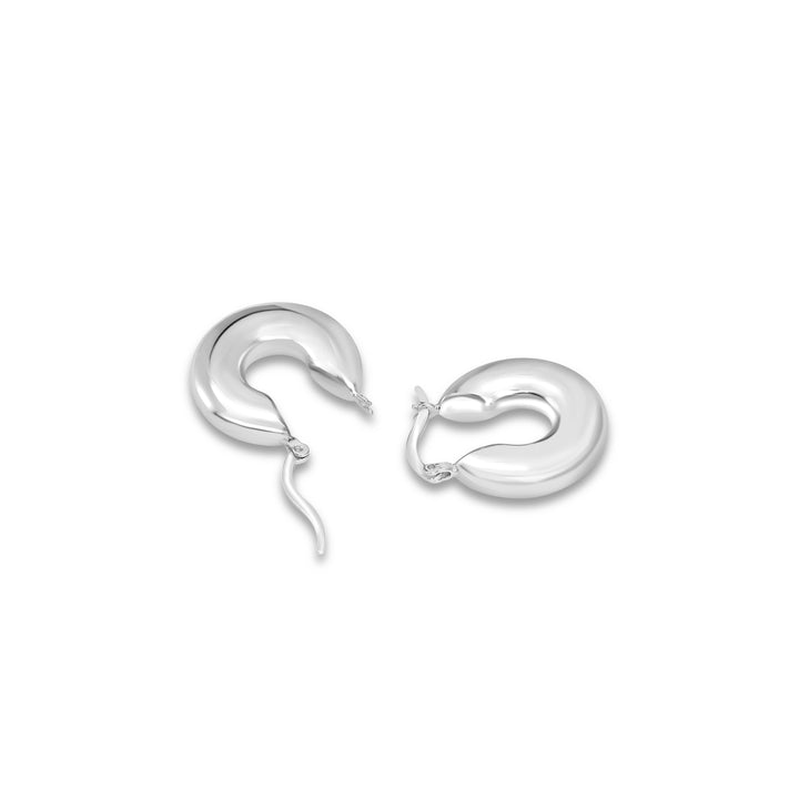 White Rhodium Plated Tube Hoop Earring in 925 Silver