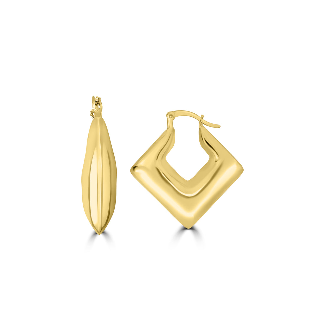 Yellow Gold Plated Square Hoop Earring in 925 Silver