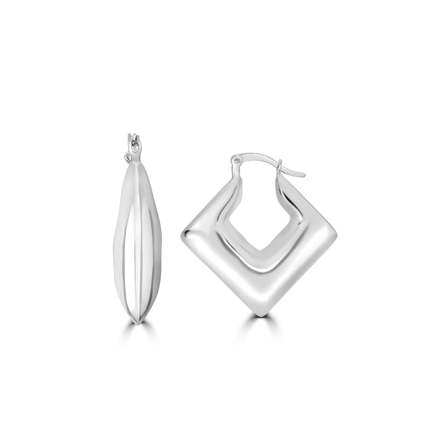 White Rhodium Plated Square Hoop Earring in 925 Silver