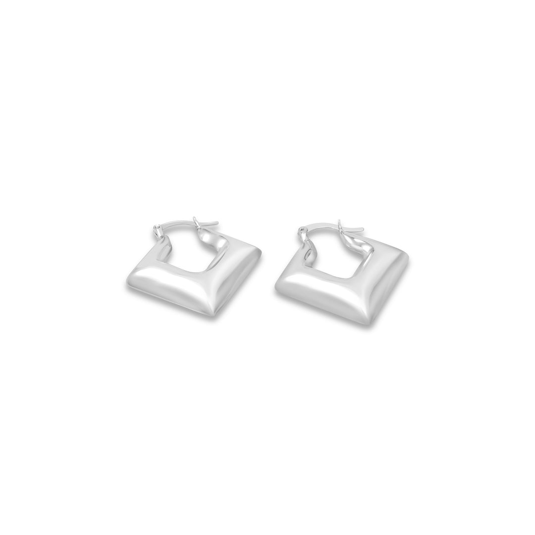 White Rhodium Plated Square Hoop Earring in 925 Silver