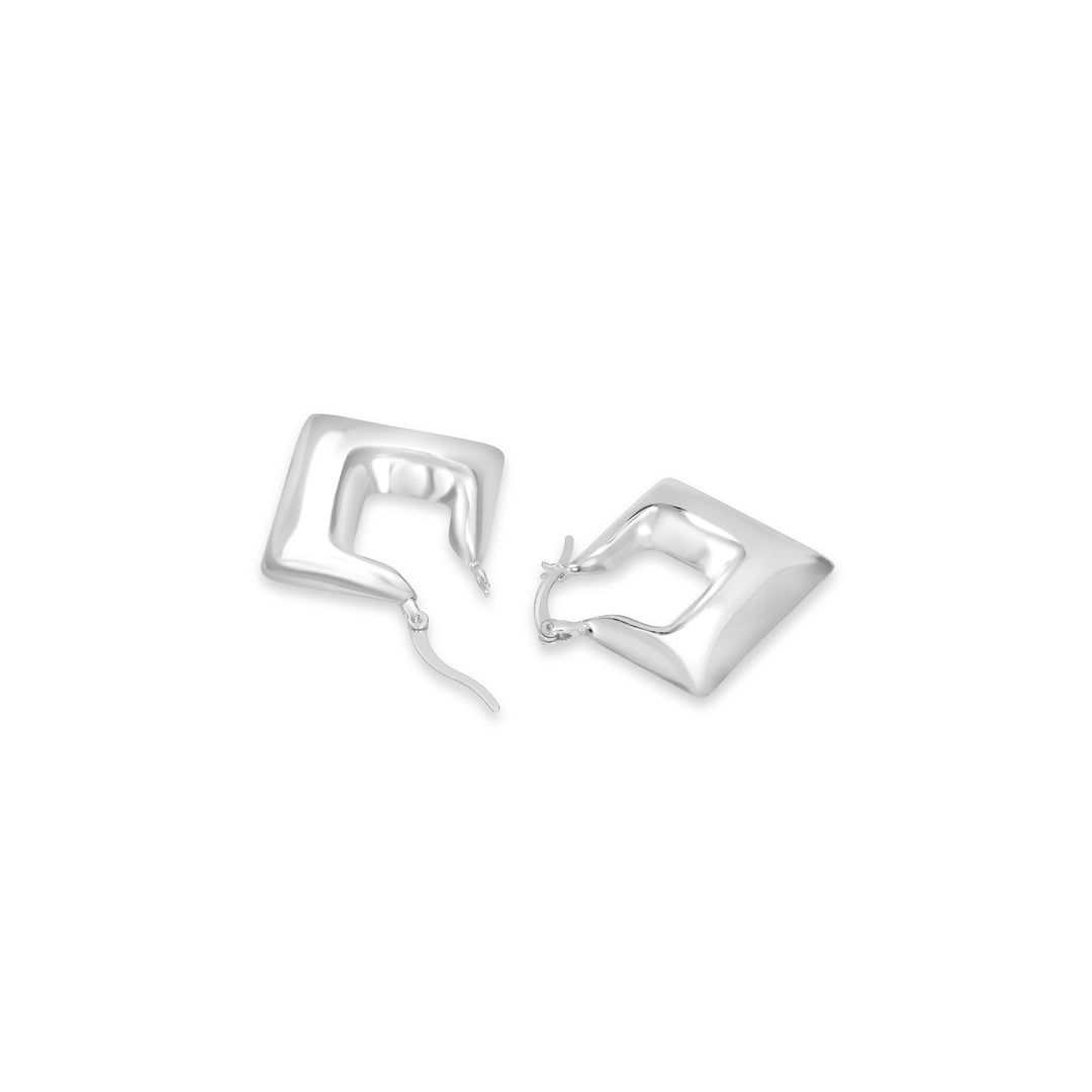 White Rhodium Plated Square Hoop Earring in 925 Silver