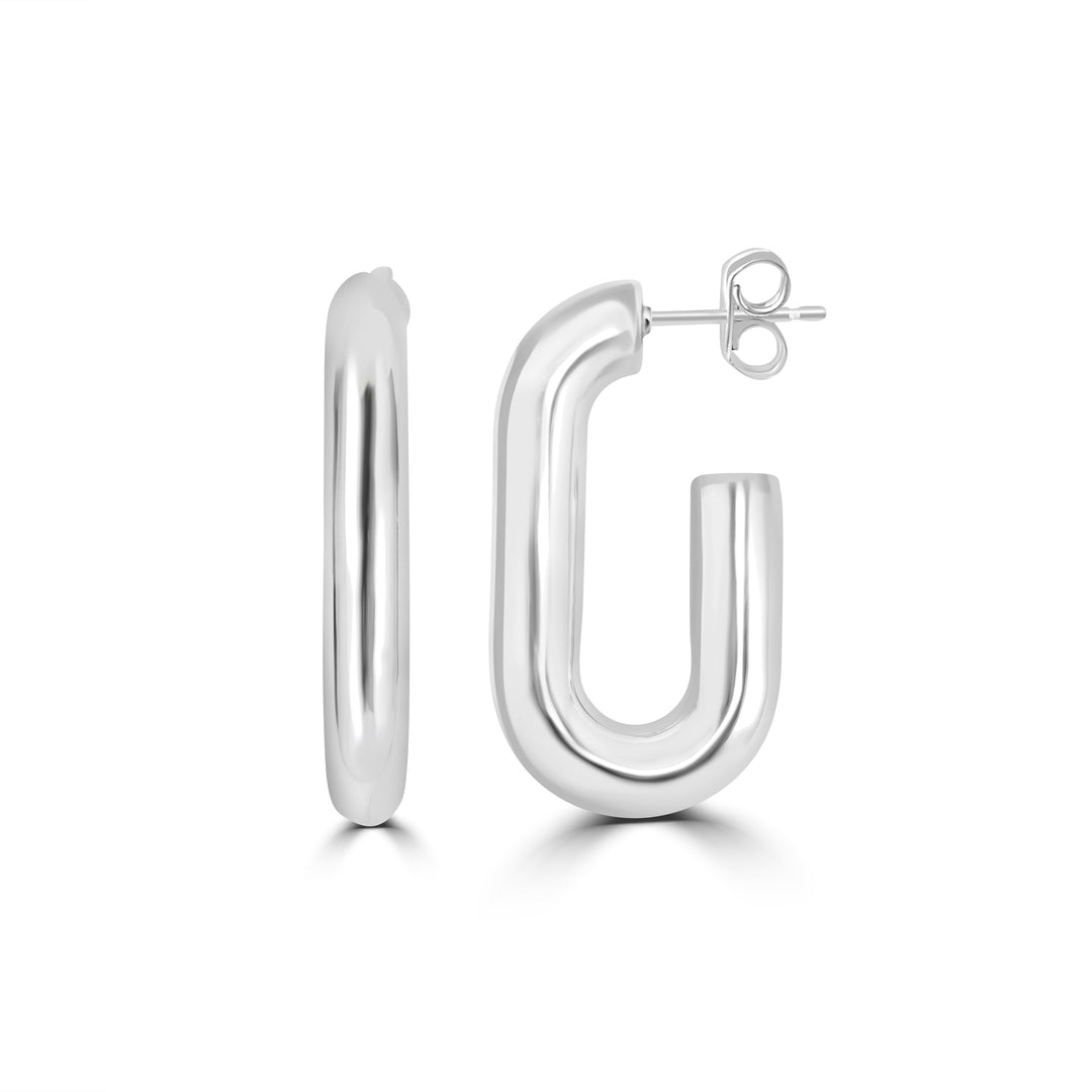 White Rhodium Plated J-Hoop Earring in 925 Sterling Silver