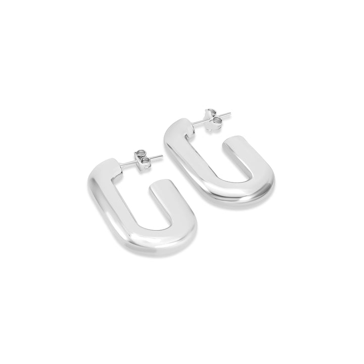 White Rhodium Plated J-Hoop Earring in 925 Sterling Silver