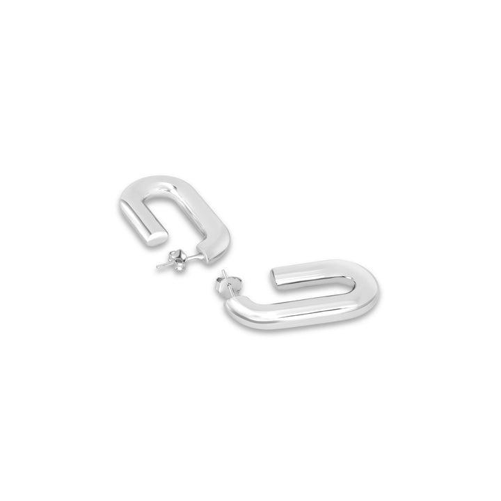 White Rhodium Plated J-Hoop Earring in 925 Sterling Silver