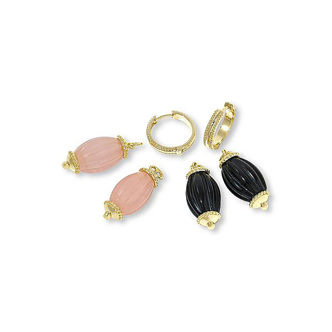 82.54 Cts Rose Quartz and Black Onyx Dangle Earring in Brass