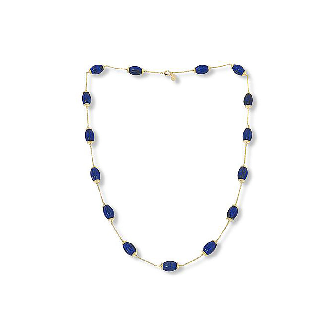 363.75 Cts Lapis Lazuli Station Necklace in Brass