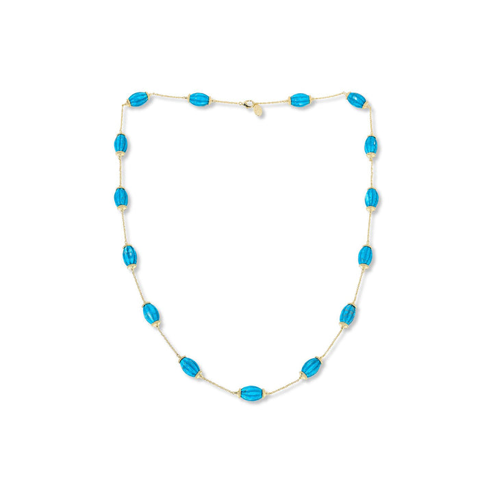 347.00 Cts Turquoise Station Necklace in Brass