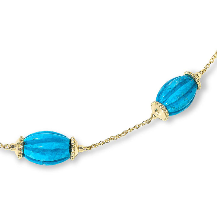 347.00 Cts Turquoise Station Necklace in Brass