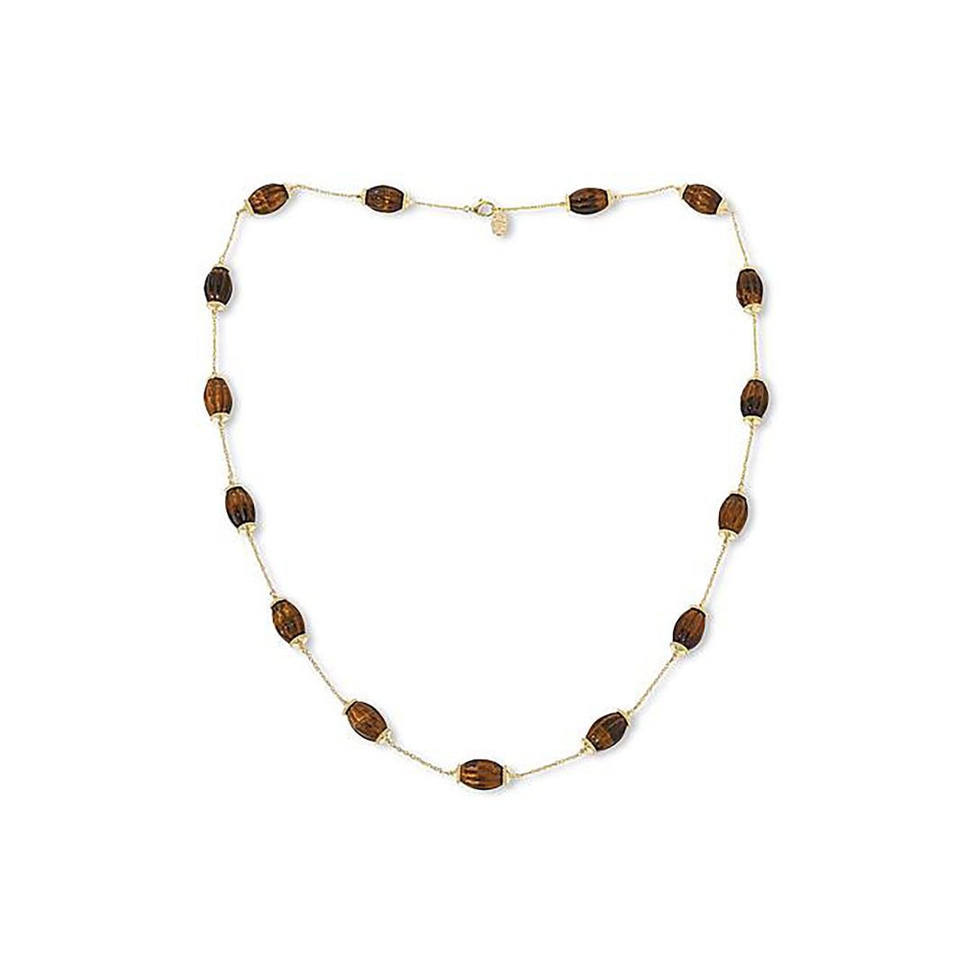 313.75 Cts Tiger Eye Station Necklace in Brass