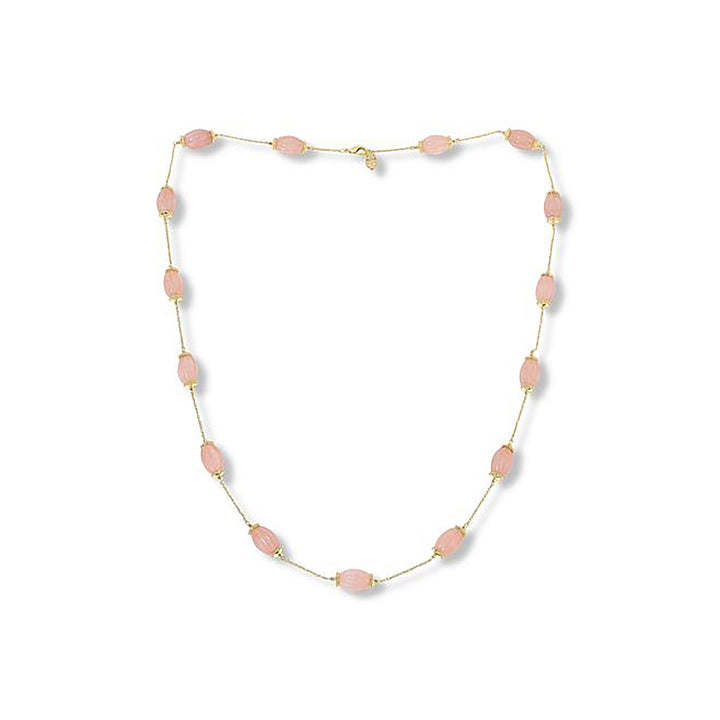 313.60 Cts Rose Quartz Station Necklace in Brass