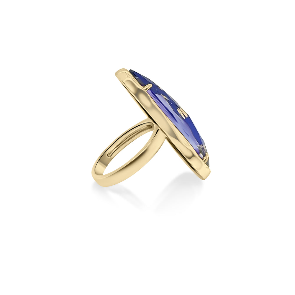 17.92 Cts Lapis Lazuli Statement Ring in Brass