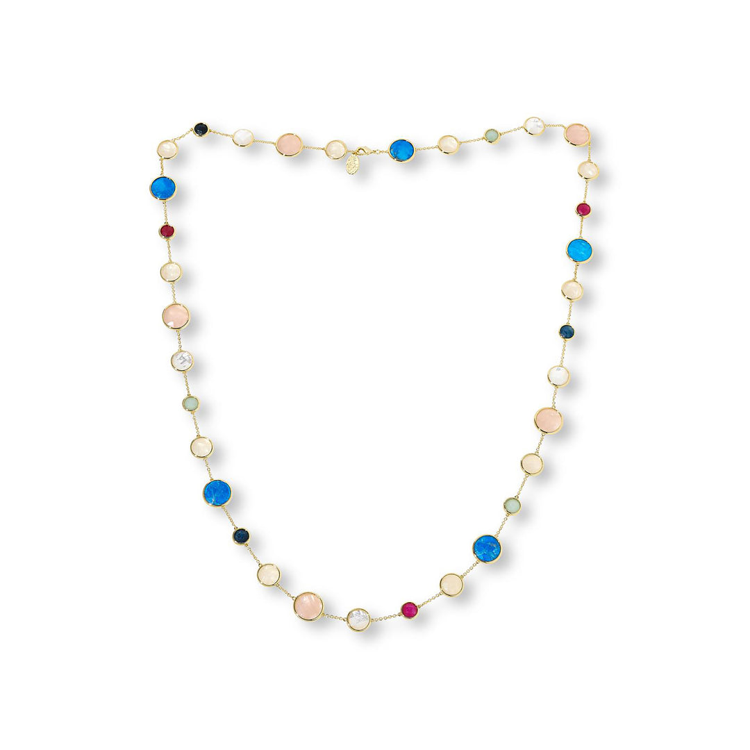 122 Cts Multi Gemstone Station Necklace in Brass