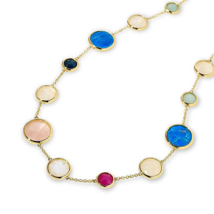 122 Cts Multi Gemstone Station Necklace in Brass