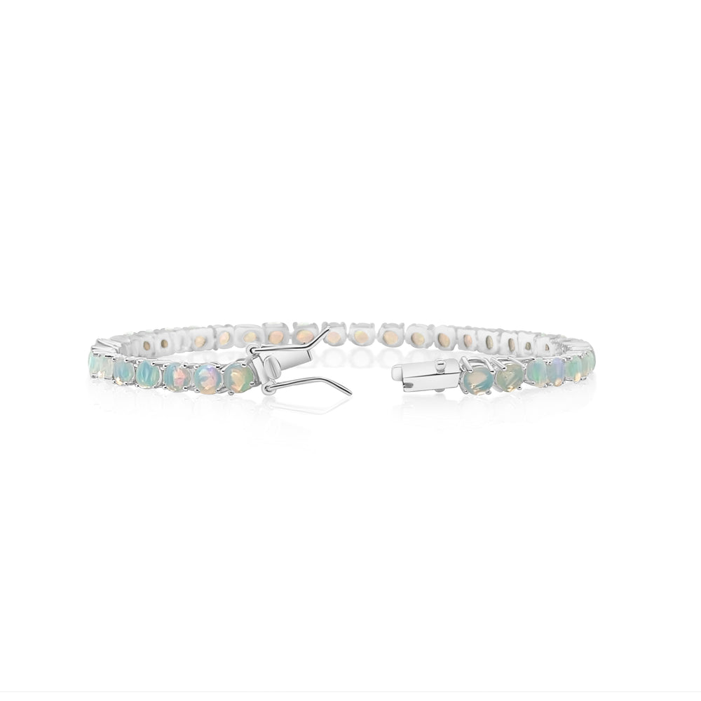 6.71 Cts White Opal Tennis Bracelet in 925 Sterling Silver