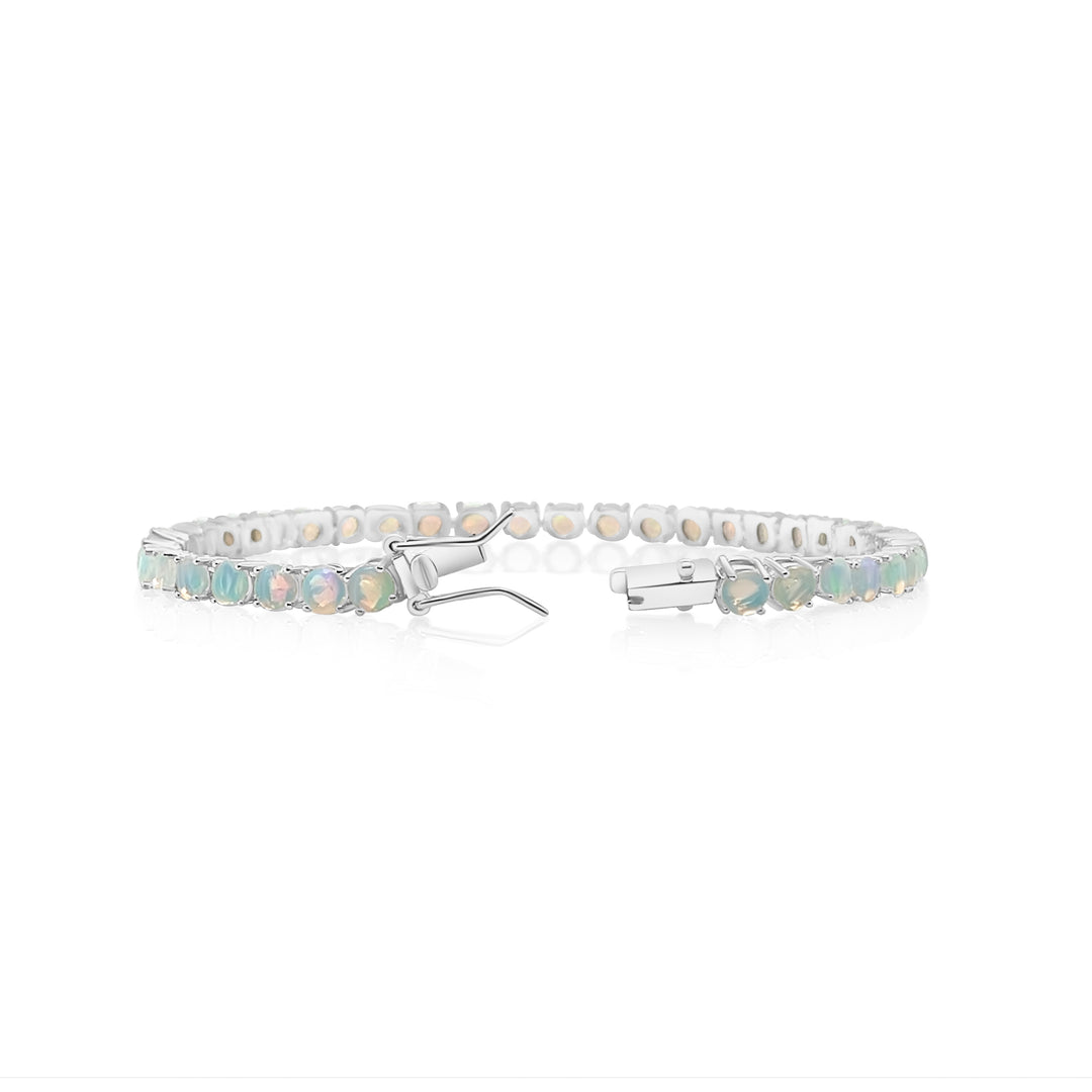 6.71 Cts White Opal Tennis Bracelet in 925 Sterling Silver