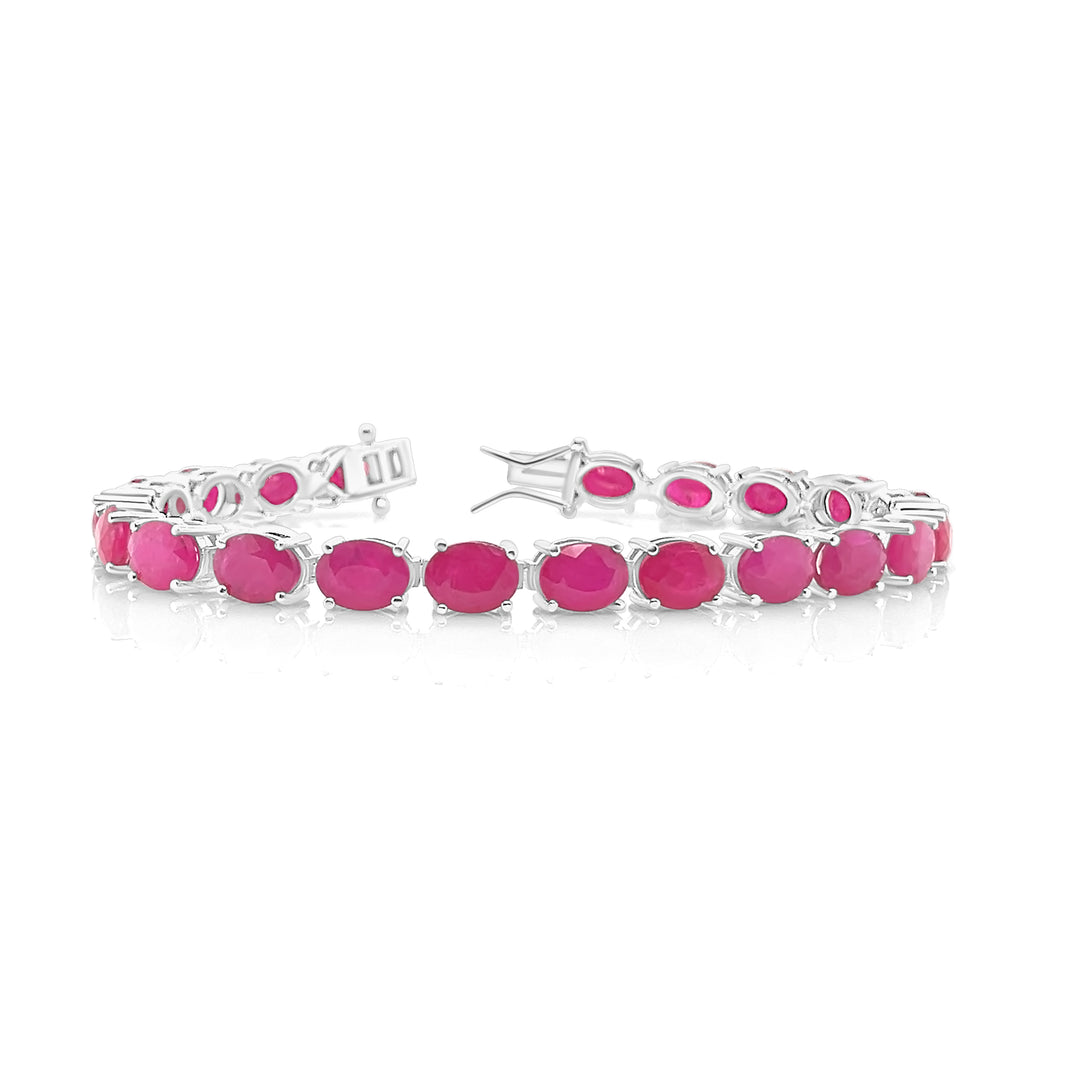 38.42 Cts Ruby Tennis Bracelet in 925 Sterling Silver