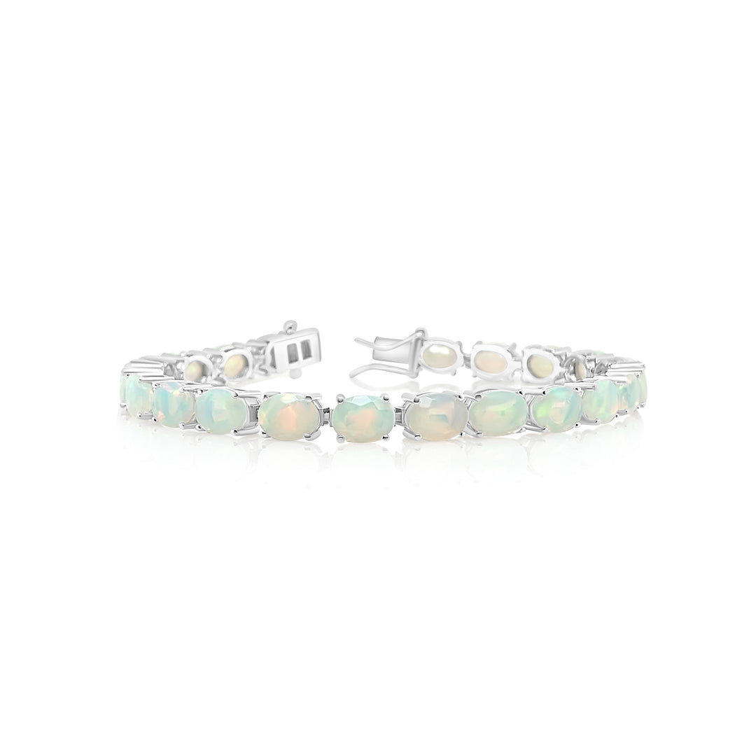 16.68 Cts White Opal Tennis Bracelet in 925 Sterling Silver