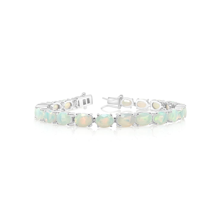 16.68 Cts White Opal Tennis Bracelet in 925 Sterling Silver