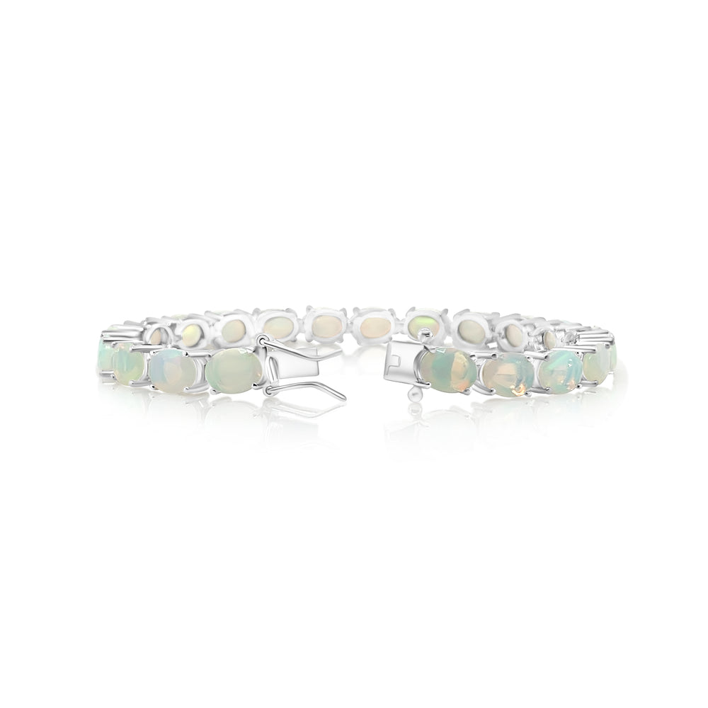 16.68 Cts White Opal Tennis Bracelet in 925 Sterling Silver