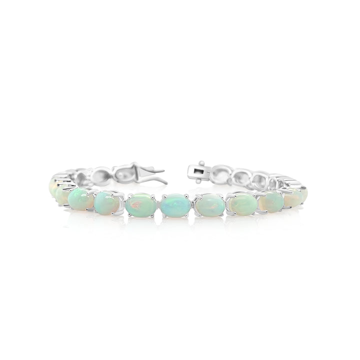 18.23 Cts White Opal Tennis Bracelet in 925 Sterling Silver