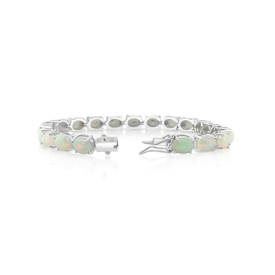 18.23 Cts White Opal Tennis Bracelet in 925 Sterling Silver